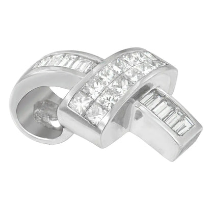 14K White Gold 2 cttw Princess and Baguette Cut Diamond Ribbon Pendant Necklace (H-I, SI-SI2) - Bijoux-NYC Direct