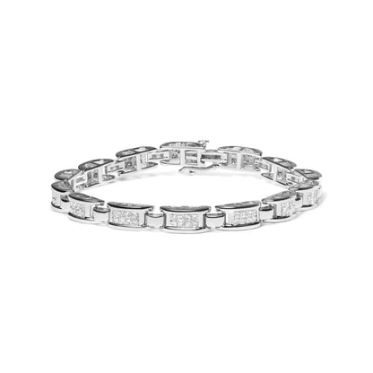 14K White Gold 3.0 Cttw Invisible Set Princess Cut Diamond Link and Buckle 7.25" Tennis Bracelet (I-J Color, I1-I2 Clarity) - Bijoux-NYC Direct