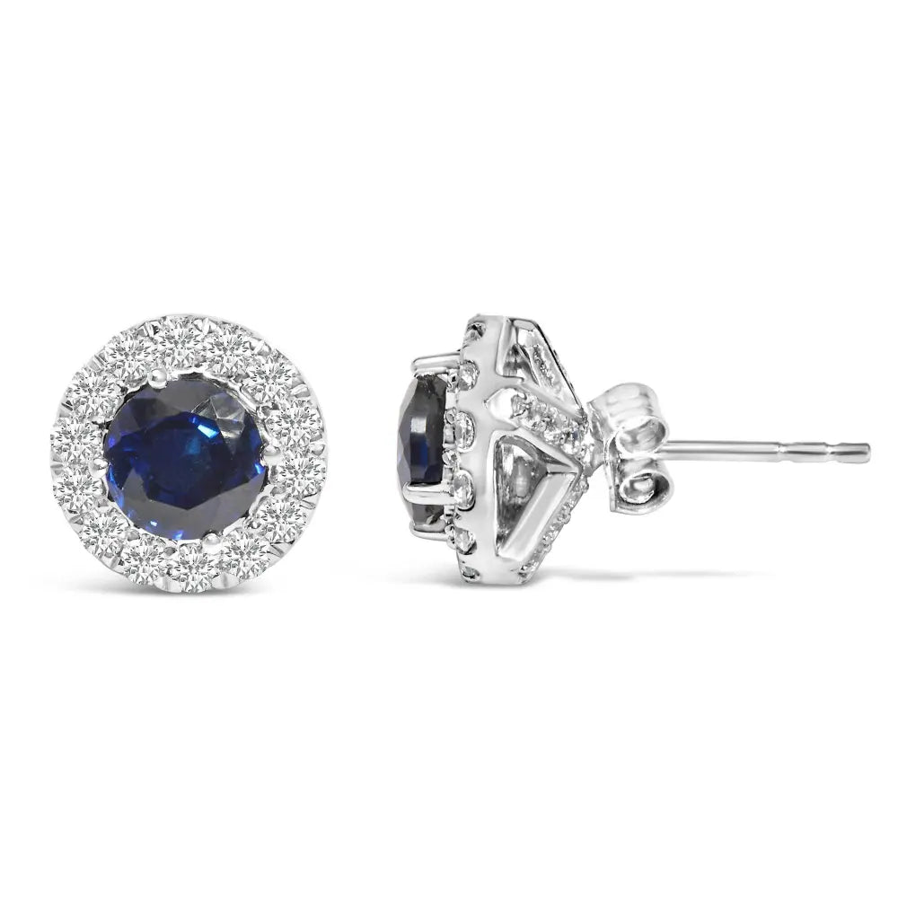 14K White Gold 3.0 Cttw Lab-Grown Blue Diamond Halo Stud Earrings (Blue & F-G Color, VS1-VS2 Clarity) - Bijoux-NYC Direct