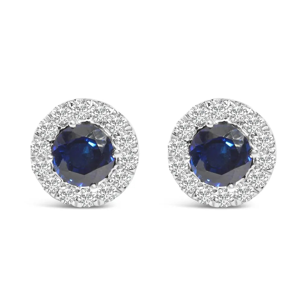 14K White Gold 3.0 Cttw Lab-Grown Blue Diamond Halo Stud Earrings (Blue & F-G Color, VS1-VS2 Clarity) - Bijoux-NYC Direct
