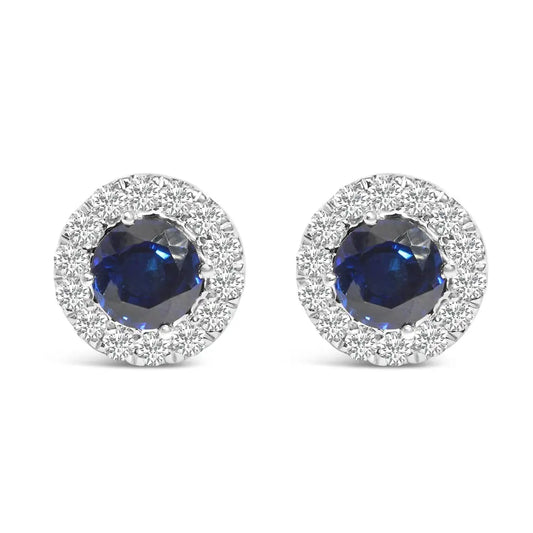 14K White Gold 3.0 Cttw Lab-Grown Blue Diamond Halo Stud Earrings (Blue & F-G Color, VS1-VS2 Clarity) - Bijoux-NYC Direct
