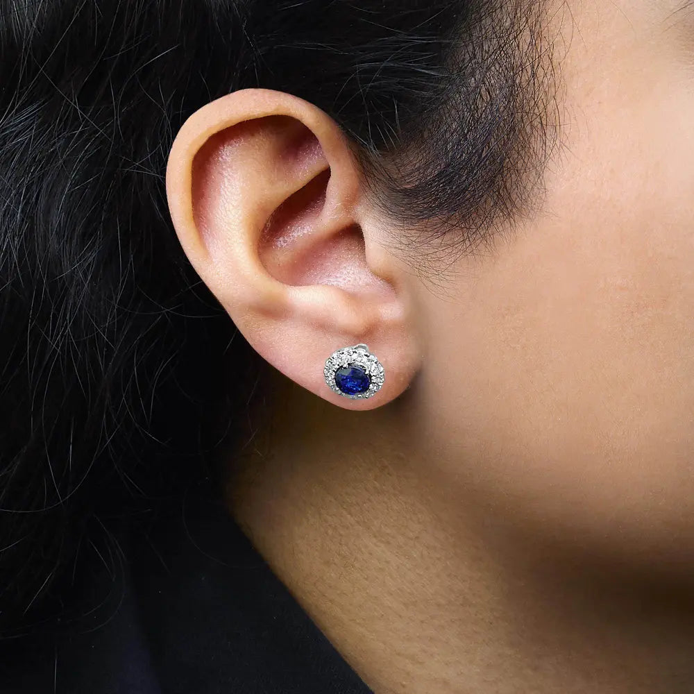 14K White Gold 3.0 Cttw Lab-Grown Blue Diamond Halo Stud Earrings (Blue & F-G Color, VS1-VS2 Clarity) - Bijoux-NYC Direct