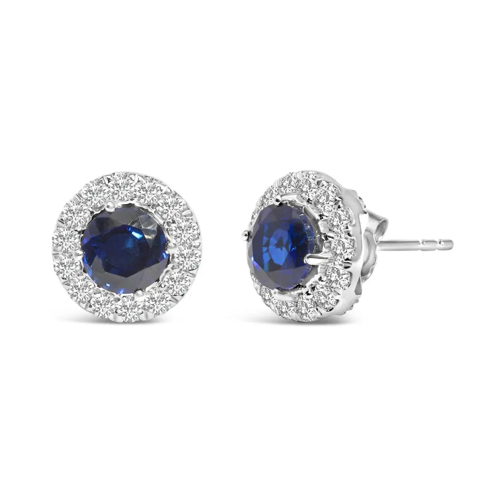 14K White Gold 3.0 Cttw Lab-Grown Blue Diamond Halo Stud Earrings (Blue & F-G Color, VS1-VS2 Clarity) - Bijoux-NYC Direct