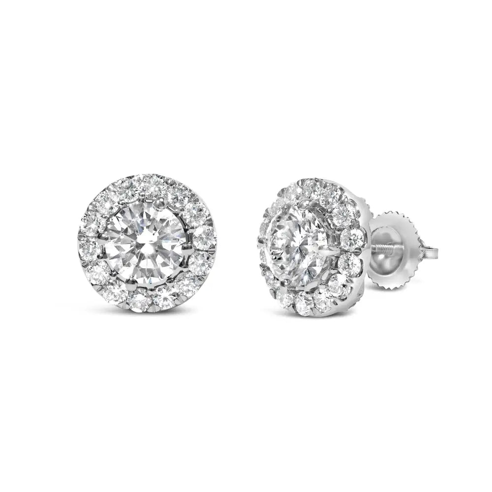 14k white gold 3.0 cttw lab grown diamond hidden halo stud earrings bijoux-nyc direct
