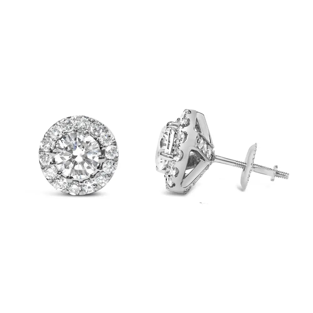 14k white gold 3.0 cttw lab grown diamond hidden halo stud earrings bijoux-nyc direct