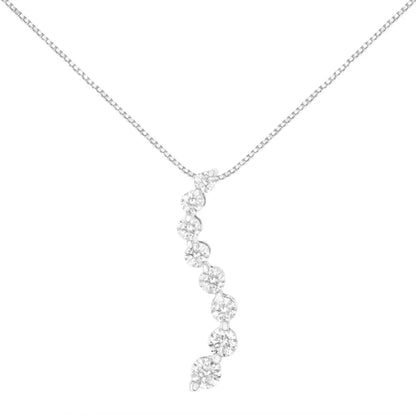 14k white gold 3.0 cttw round brilliant & baguette cut diamond s shaped graduated 18’’ pendant necklace (i j color i2 i3 clarity)