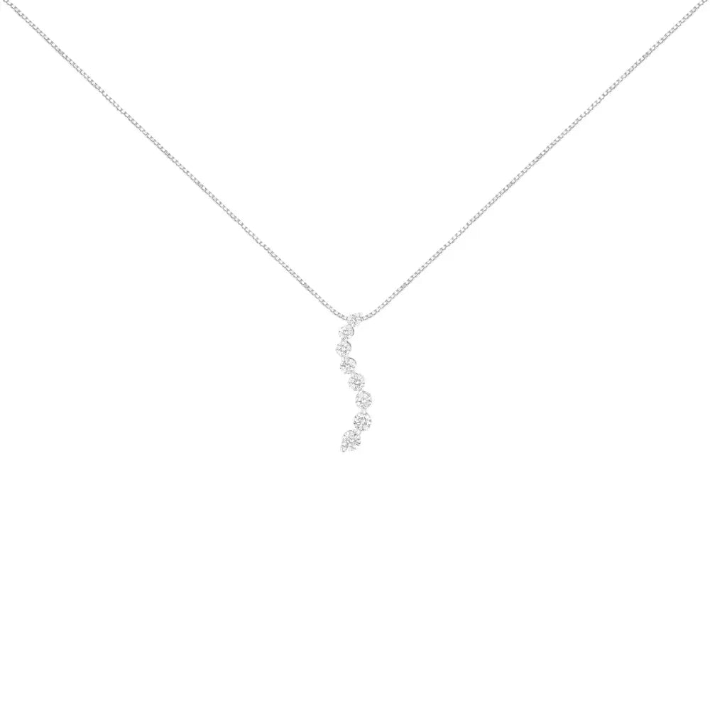 14k white gold 3.0 cttw round brilliant & baguette cut diamond s shaped graduated 18’’ pendant necklace (i j color i2 i3 clarity)