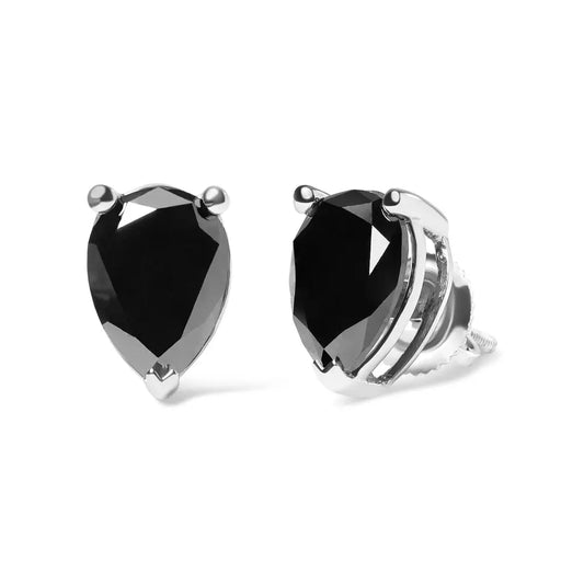 14K White Gold 3.00 Cttw Black Pear Shaped Diamond Solitaire Stud Earrings - Bijoux-NYC Direct