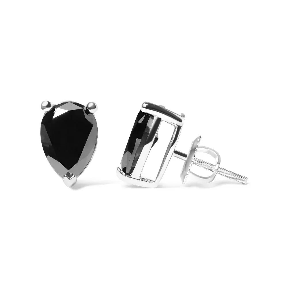 14K White Gold 3.00 Cttw Black Pear Shaped Diamond Solitaire Stud Earrings - Bijoux-NYC Direct
