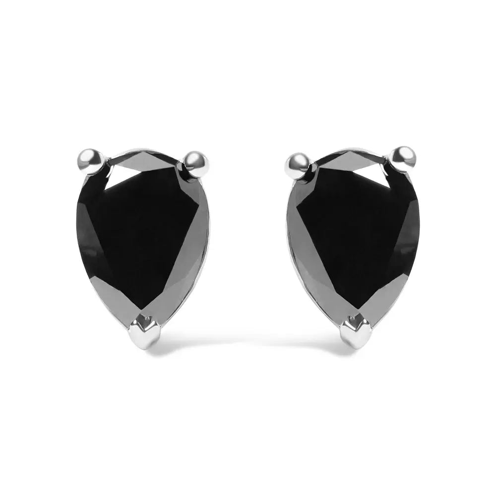 14K White Gold 3.00 Cttw Black Pear Shaped Diamond Solitaire Stud Earrings - Bijoux-NYC Direct