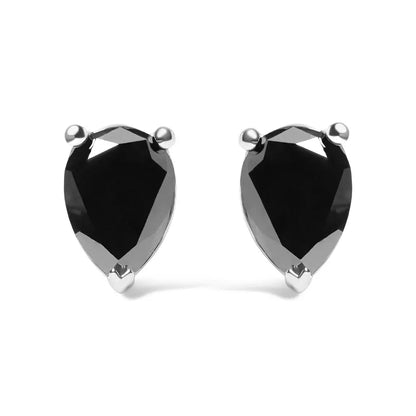 14K White Gold 3.00 Cttw Black Pear Shaped Diamond Solitaire Stud Earrings - Bijoux-NYC Direct