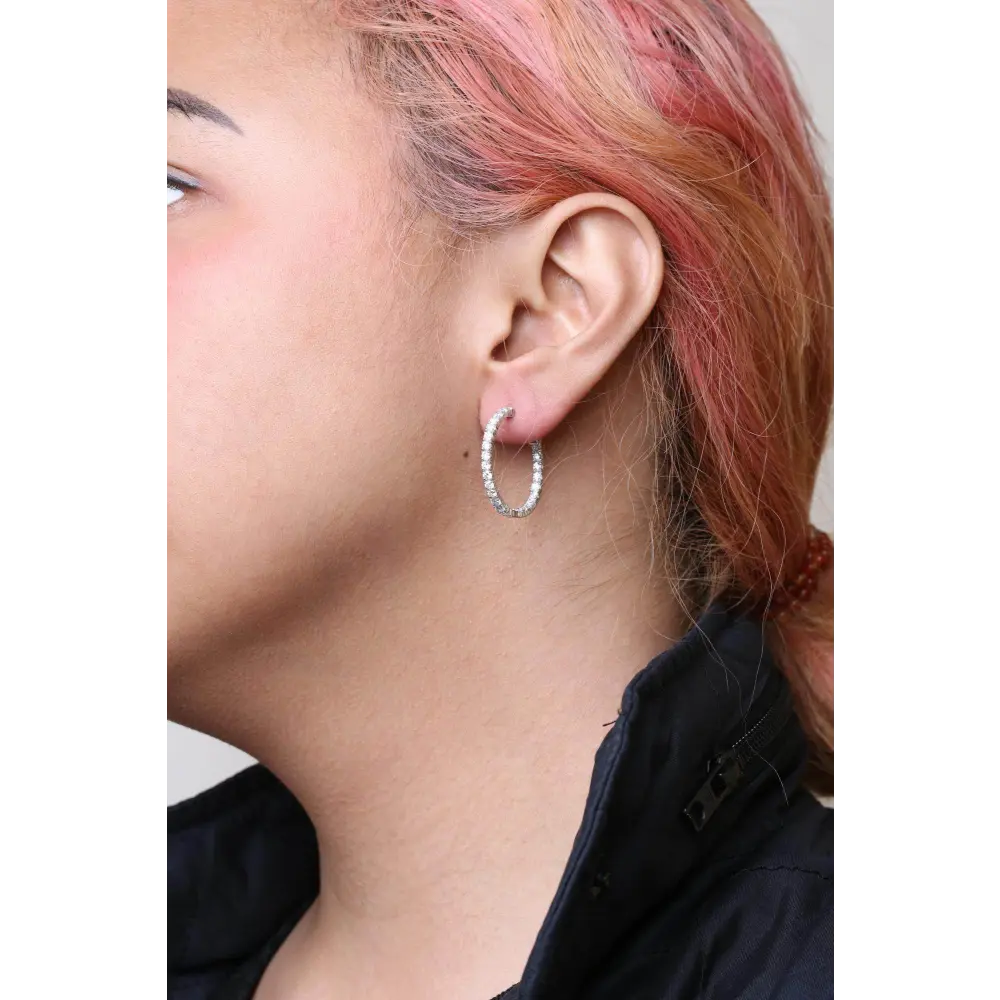 14K White Gold 3.00 Cttw Lab Grown Diamond Inside Out Hoop Earrings (F-G Color, VS1-VS2 Clarity) - Bijoux-NYC Direct