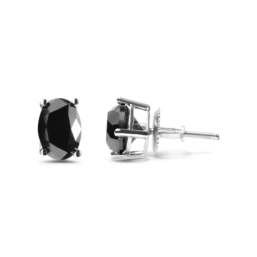 14K White Gold 3.00 Cttw Oval Cut Black Diamond Solitaire Stud Earrings (Black Color, I2-I3 Clarity) - Bijoux-NYC Direct