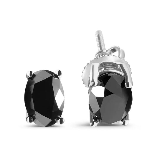 14K White Gold 3.00 Cttw Oval Cut Black Diamond Solitaire Stud Earrings (Black Color, I2-I3 Clarity) - Bijoux-NYC Direct