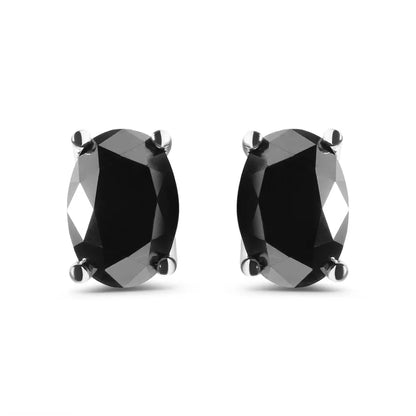 14K White Gold 3.00 Cttw Oval Cut Black Diamond Solitaire Stud Earrings (Black Color, I2-I3 Clarity) - Bijoux-NYC Direct
