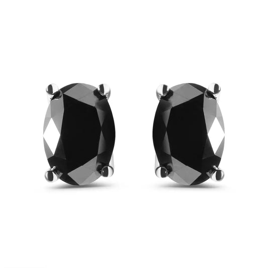 14K White Gold 3.00 Cttw Oval Cut Black Diamond Solitaire Stud Earrings (Black Color, I2-I3 Clarity) - Bijoux-NYC Direct