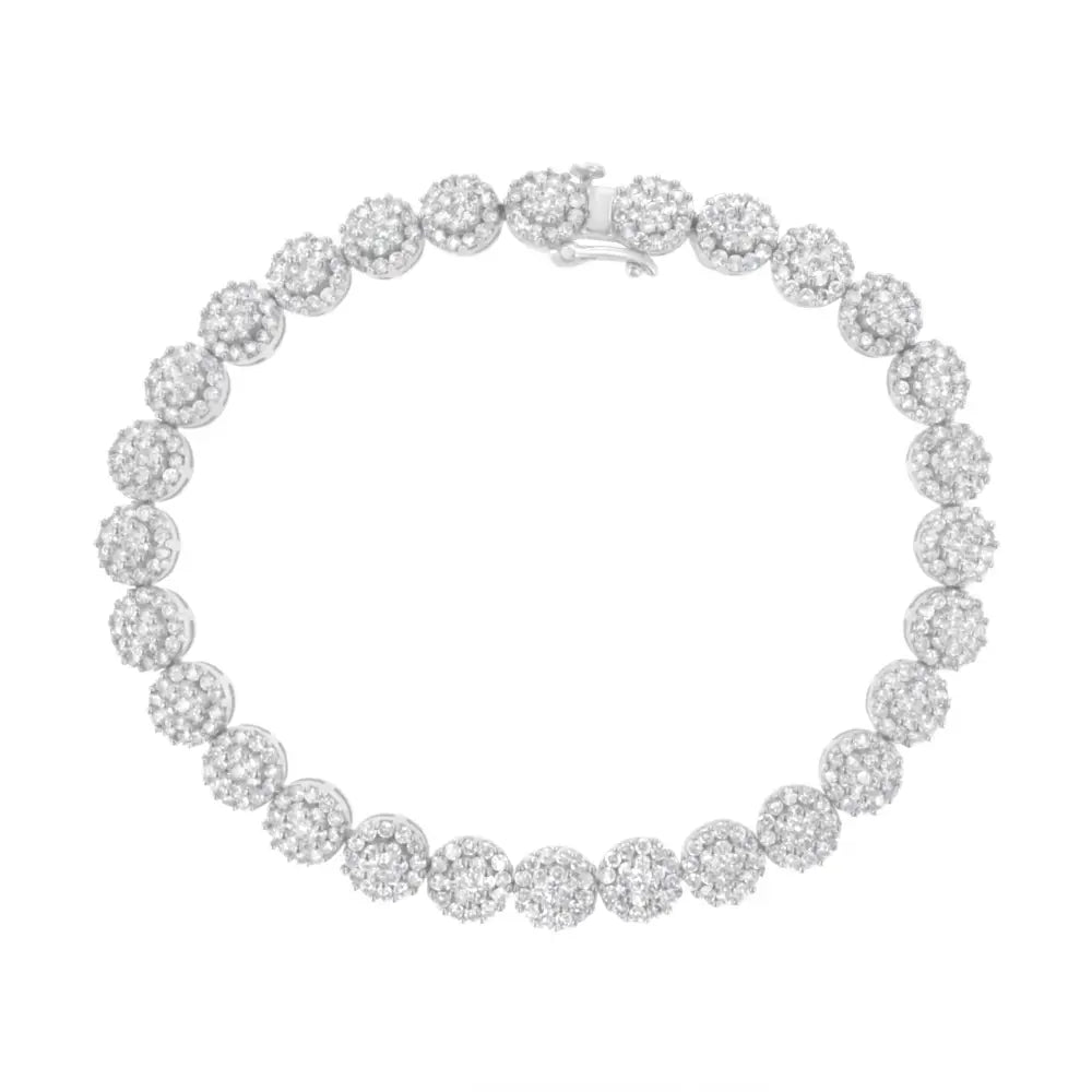 14k white gold 3.75ctw floral diamond cluster link tennis bracelet bijoux-nyc direct