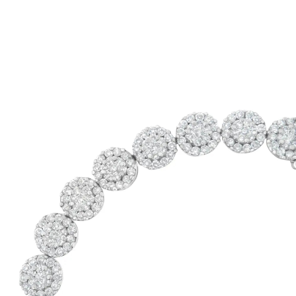 14K White Gold 3-3/4 Cttw Round-Brilliant Cut Diamond 7-1/4" Round Cluster Links Tennis Bracelet (I-J Color, SI2-I1 Clarity) - Bijoux-NYC Direct