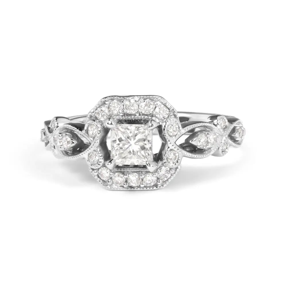 14k white gold 3/4 cttw diamond halo engagement ring size 7 bijoux-nyc direct