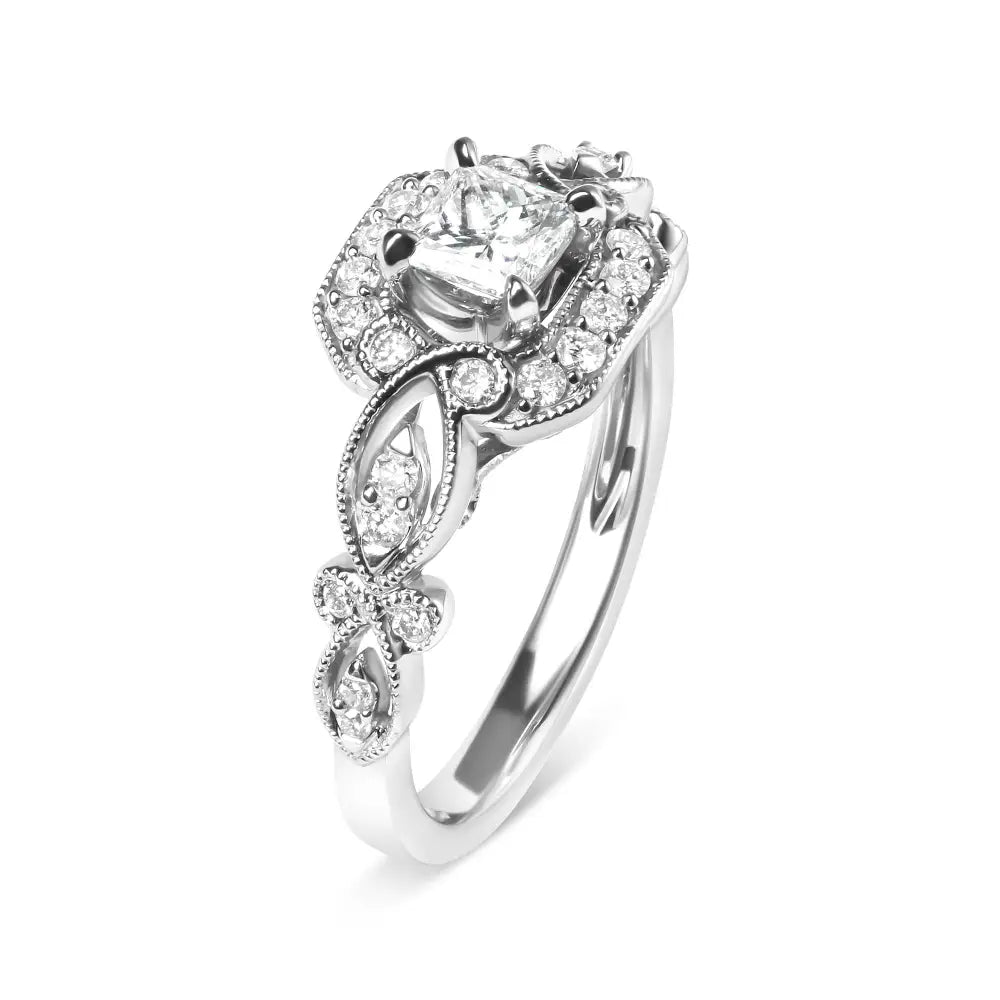 14k white gold 3/4 cttw diamond halo engagement ring size 7 bijoux-nyc direct