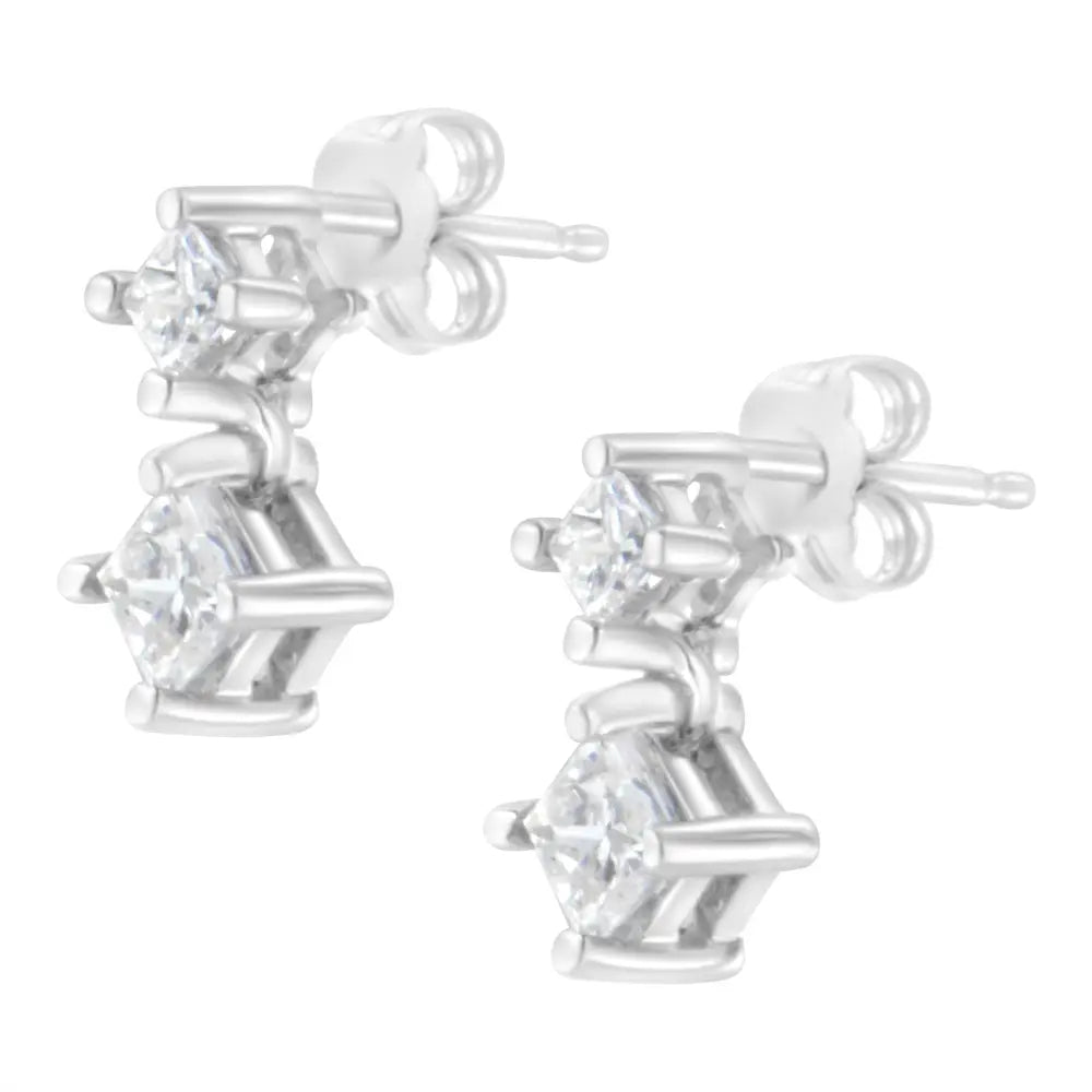 14k white gold 3/4 cttw princess cut double diamond stud earrings bijoux-nyc direct