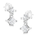 14k white gold 3/4 cttw princess cut double diamond stud earrings bijoux-nyc direct