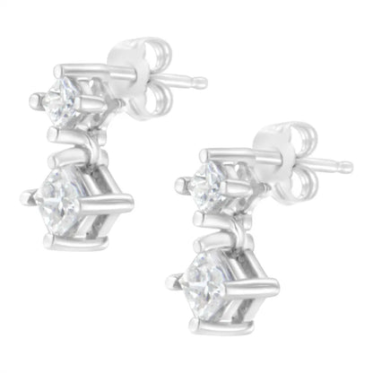 14K White Gold 3/4 cttw Double Diamond Princess-Cut Stud Earrings (I-J Clarity, I2-I3 Color) - Bijoux-NYC Direct