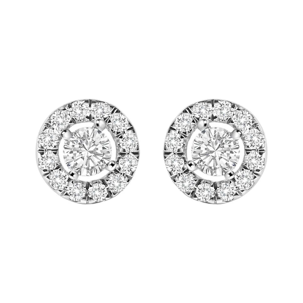 14K White Gold 3/4 Cttw Lab-Grown Diamond Floating Halo Stud Earring (F-G Color, VS1-VS2 Clarity) - Bijoux-NYC Direct