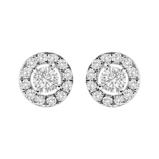 14K White Gold 3/4 Cttw Lab-Grown Diamond Floating Halo Stud Earring (F-G Color, VS1-VS2 Clarity) - Bijoux-NYC Direct