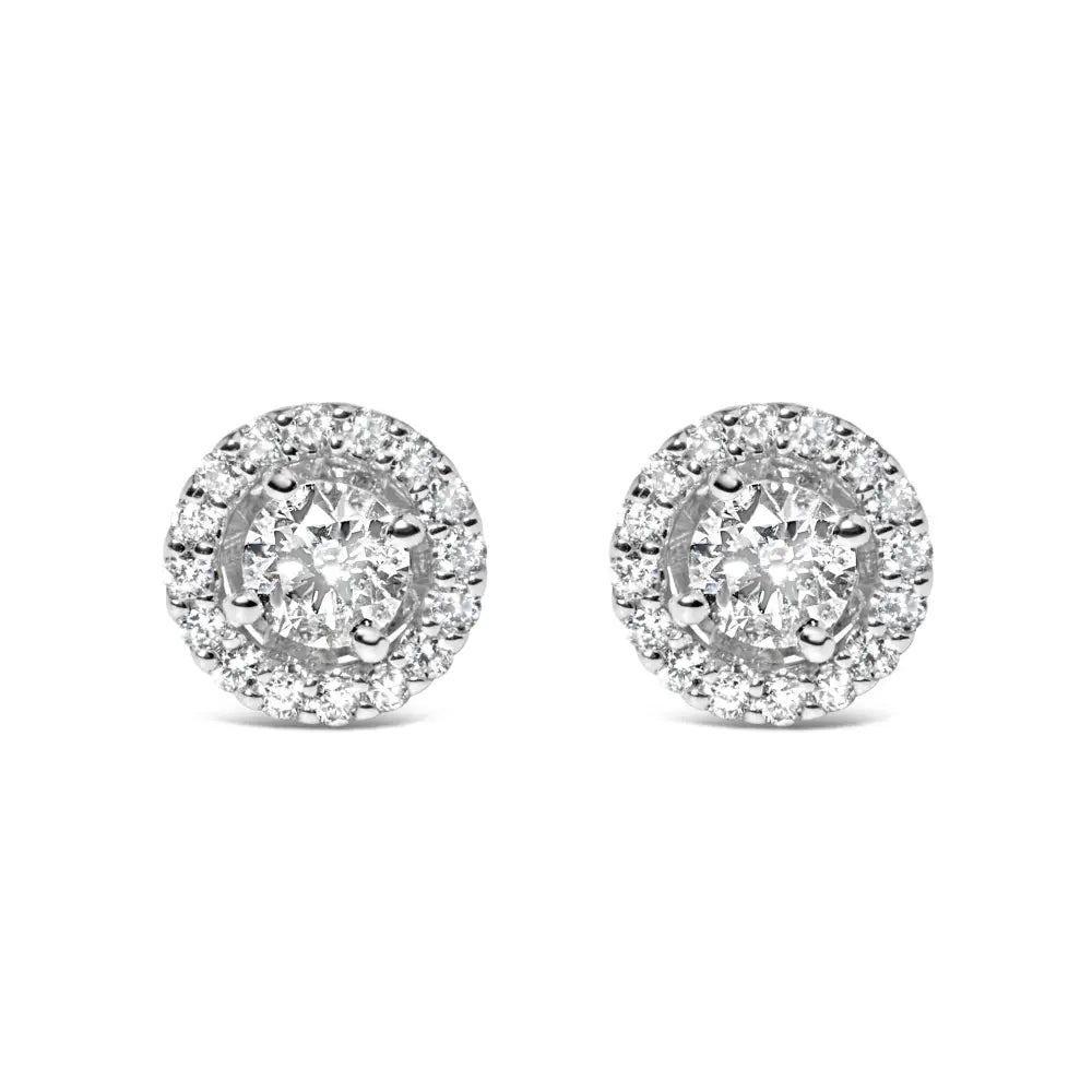 14k white gold 3/4 cttw lab grown diamond round halo stud earrings bijoux-nyc direct