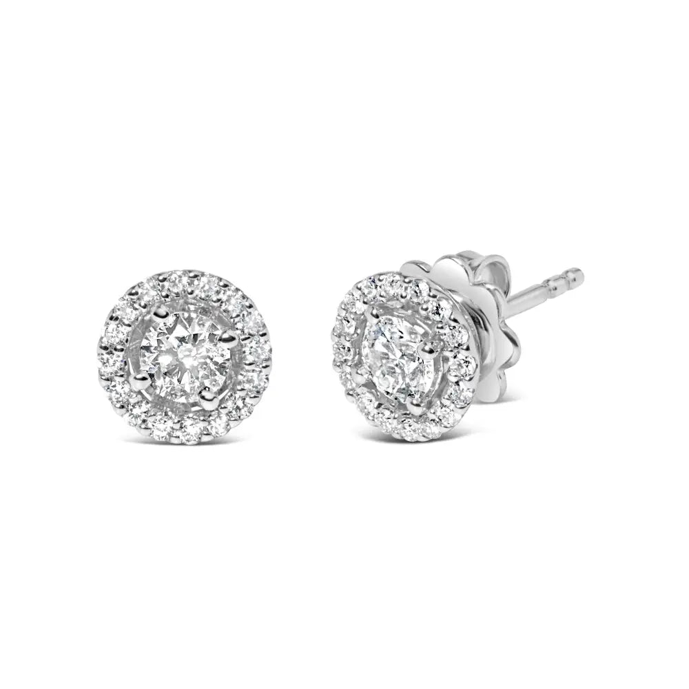 14k white gold 3/4 cttw lab grown diamond round halo stud earrings bijoux-nyc direct