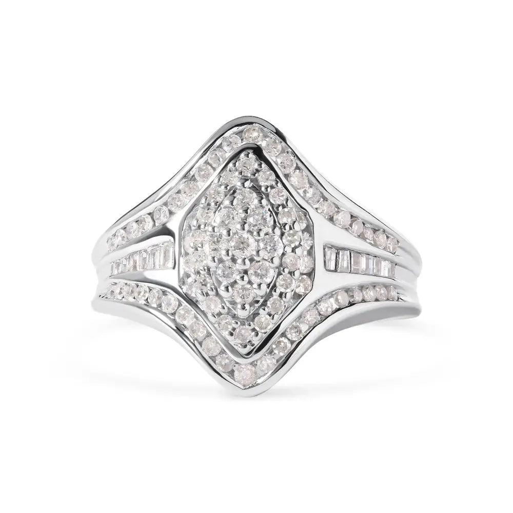 14k white gold 3/4 cttw round and baguette diamond cluster ring bijoux-nyc direct