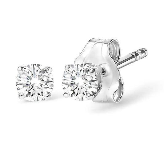14K White Gold 3/4 Cttw Round Brilliant-Cut Near Colorless Diamond Classic 4-Prong Stud Earrings (H-I Color, SI1-SI2 Clarity) - Bijoux-NYC Direct