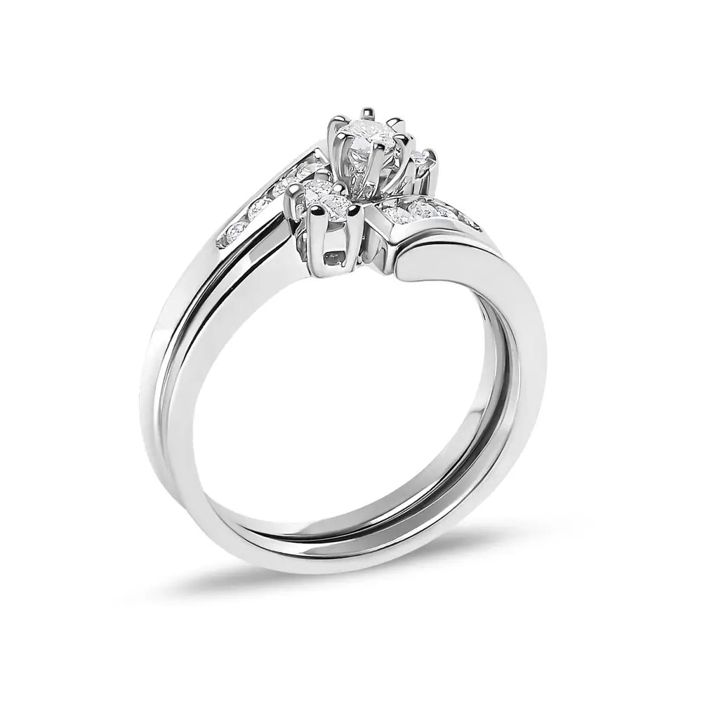 14k white gold 3/8 cttw diamond swirl bridal ring set (i–j si2–i1) bijoux-nyc direct