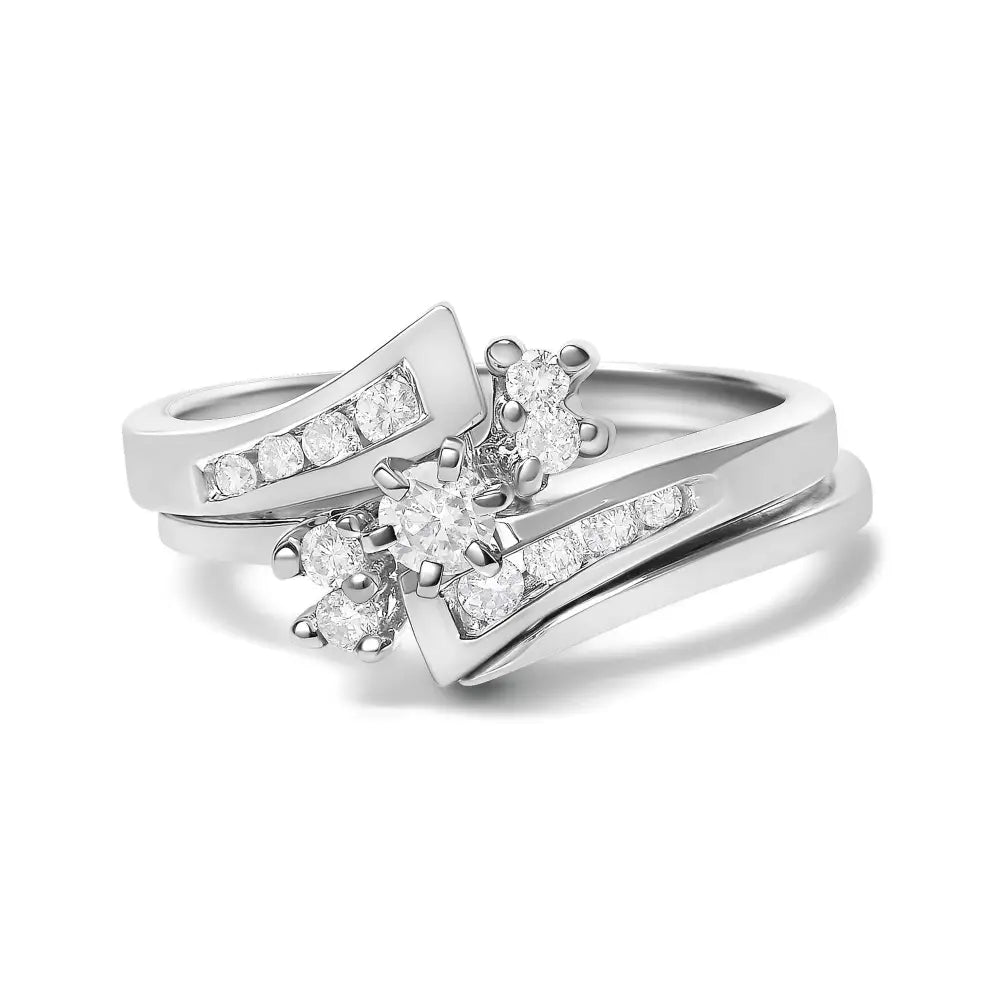 14k white gold 3/8 cttw diamond swirl bridal ring set (i–j si2–i1) bijoux-nyc direct
