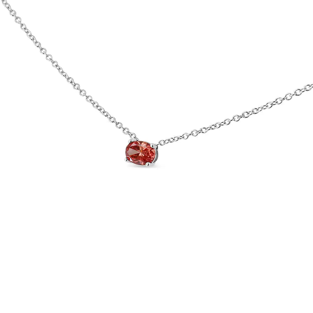 14k white gold 3/8 cttw lab grown pink oval east west pendant necklace bijoux-nyc direct