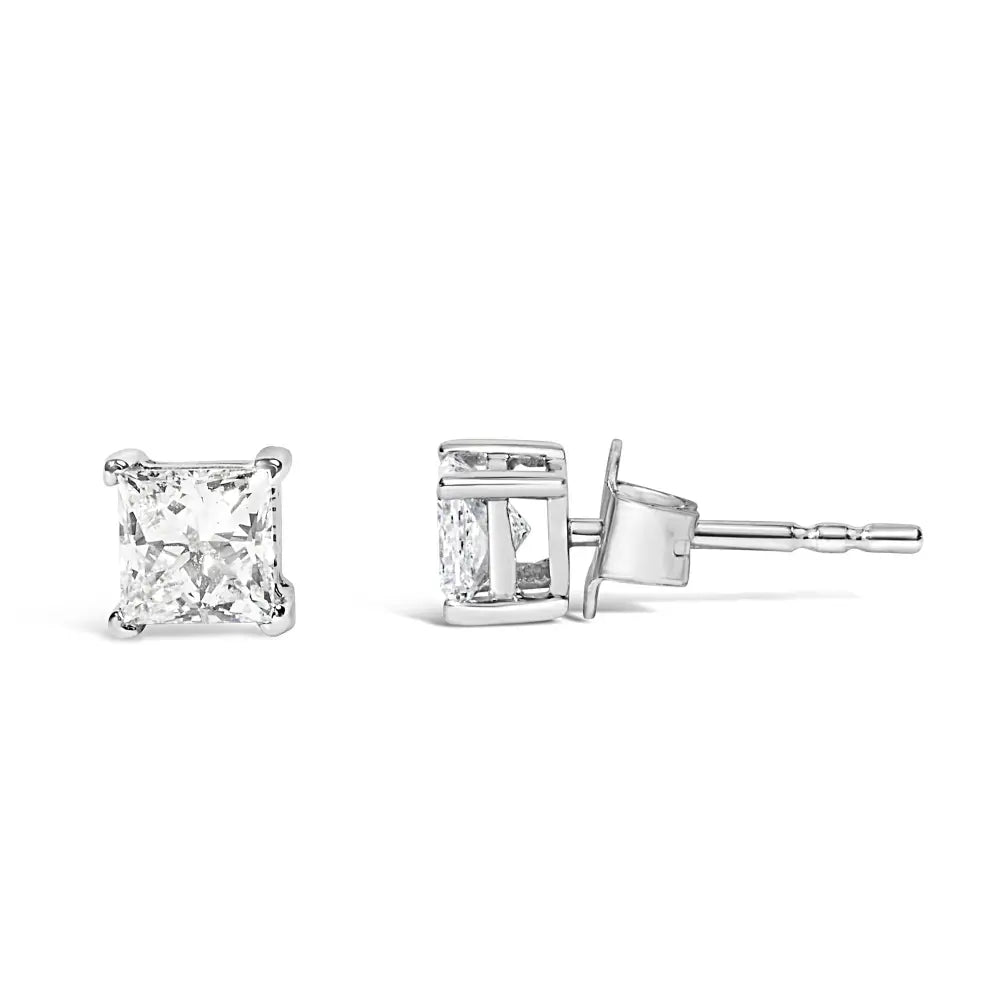 14k white gold 3/8 cttw princess cut lab grown diamond solitaire studs bijoux-nyc direct
