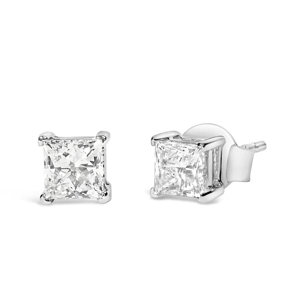 14k white gold 3/8 cttw princess cut lab grown diamond solitaire studs bijoux-nyc direct