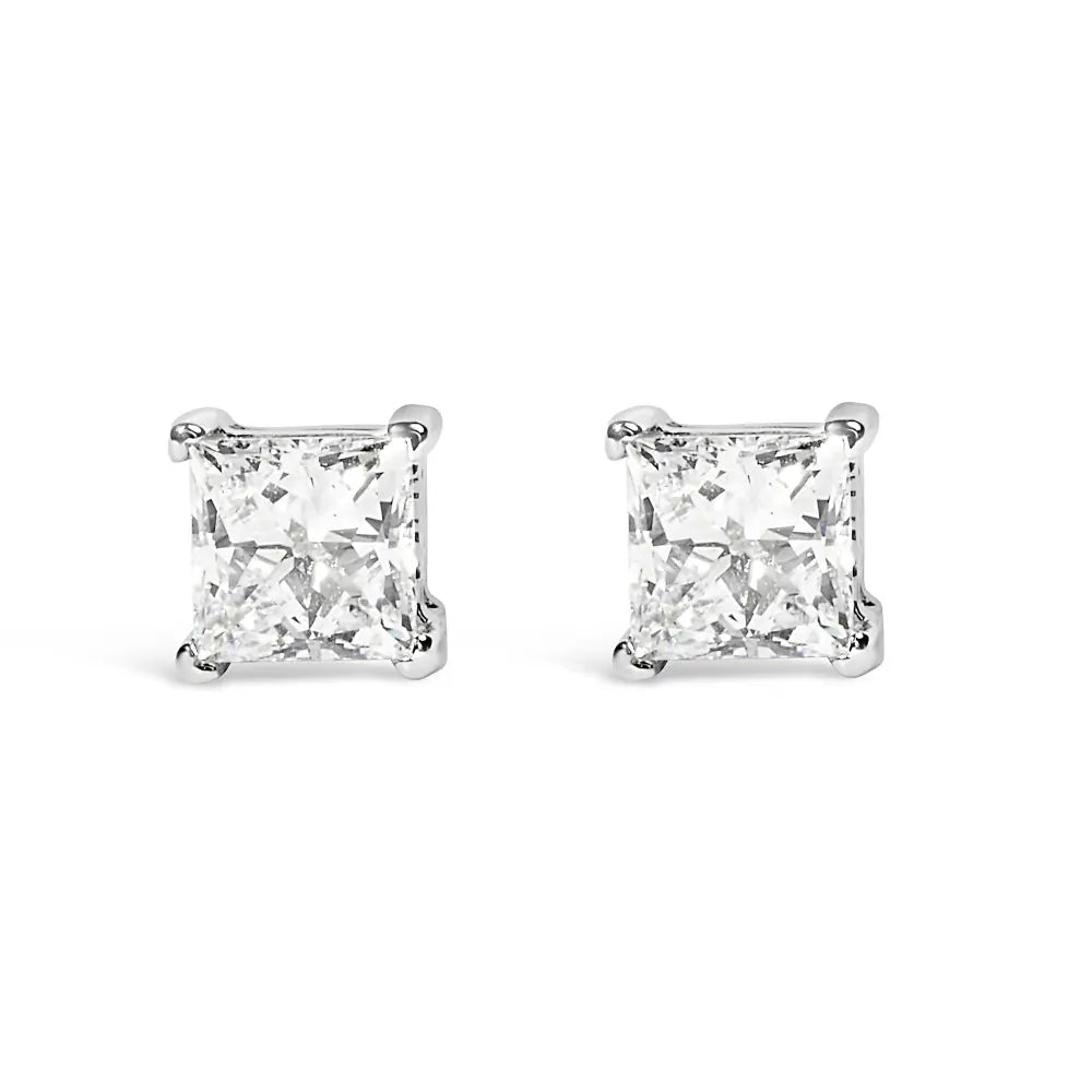 14k white gold 3/8 cttw princess cut lab grown diamond solitaire studs bijoux-nyc direct