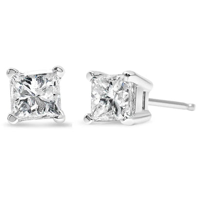 14K White Gold 3/8 Cttw Princess-Cut Square Diamond Classic 4-Prong Solitaire Stud Earrings(H-I, I1-I2) - Bijoux-NYC Direct