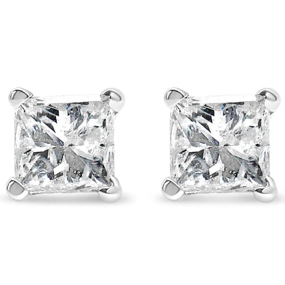 14K White Gold 3/8 Cttw Princess-Cut Square Diamond Classic 4-Prong Solitaire Stud Earrings(H-I, I1-I2) - Bijoux-NYC Direct
