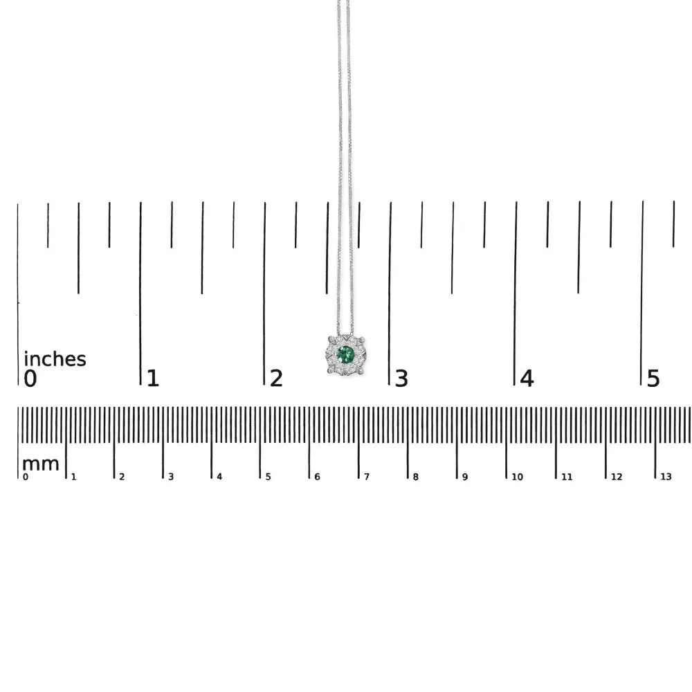 14k white gold 3.8 mm green emerald and 1/3 cttw diamond composite halo 18’’ pendant necklace (f g color vs2 si1 clarity)
