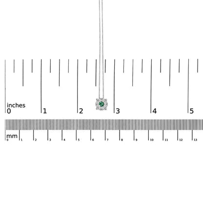 14k white gold 3.8 mm green emerald and 1/3 cttw diamond composite halo 18’’ pendant necklace (f g color vs2 si1 clarity)