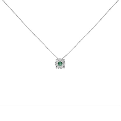 14k white gold 3.8 mm green emerald and 1/3 cttw diamond composite halo 18’’ pendant necklace (f g color vs2 si1 clarity)