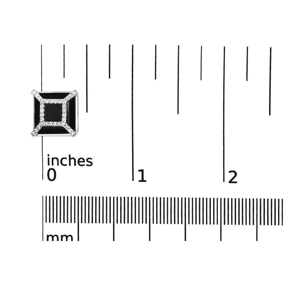 14K White Gold 3/8ct Diamond with 11x11MM Black Onyx Stud Earrings (G-H Color, SI1-SI2 Clarity) - Bijoux-NYC Direct