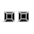 14k white gold 11mm cushion black onyx and 3/8ct diamond halo studs bijoux-nyc direct