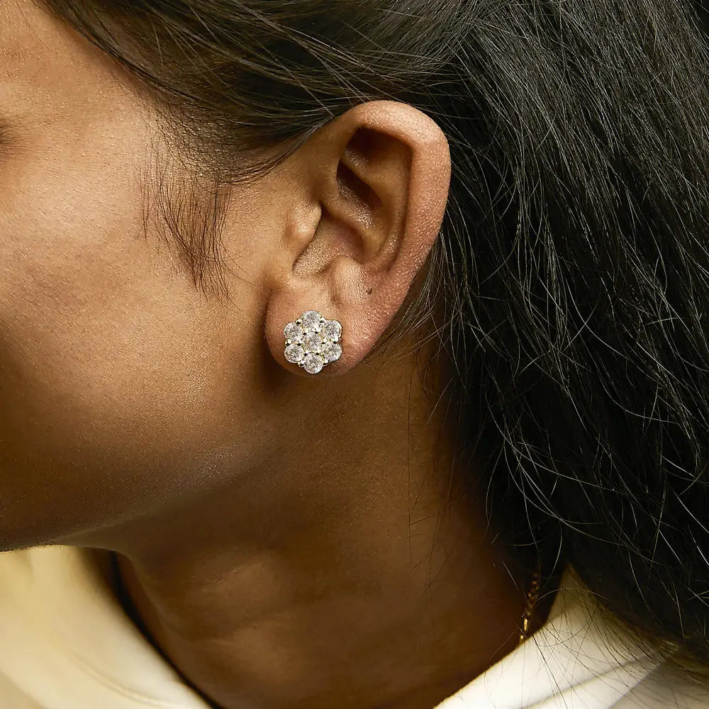 3 cttw diamond floral cluster stud earrings in 14k white gold bijoux-nyc direct