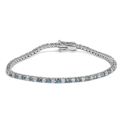 14k white gold 4.0 cttw alternating and blue lab grown diamond tennis bracelet 7’’ inches bracelets/bracelet/tennis handcrafted