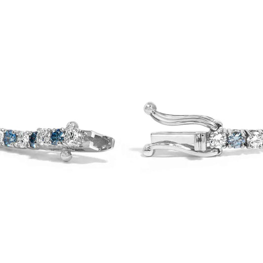 14k white gold 4.0 cttw alternating and blue lab grown diamond tennis bracelet 7’’ inches bracelets/bracelet/tennis handcrafted