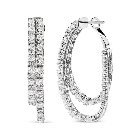14K White Gold 4.0 Cttw Diamond Asymmetrical Inside Out Double-Hoop Earrings (I-J Color, I1-I2 Clarity) - Bijoux-NYC Direct